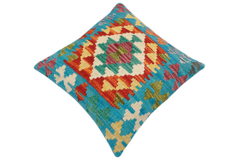 handmade Traditional Pillow Blue Rust Hand-Woven SQUARE 100% WOOL Hand woven turkish pillow2 x 2