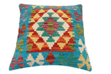 handmade Traditional Pillow Blue Rust Hand-Woven SQUARE 100% WOOL Hand woven turkish pillow2' x 2'