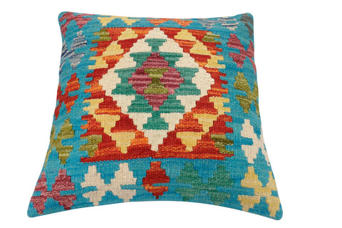 handmade Traditional Pillow Blue Rust Hand-Woven SQUARE 100% WOOL Hand woven turkish pillow2 x 2