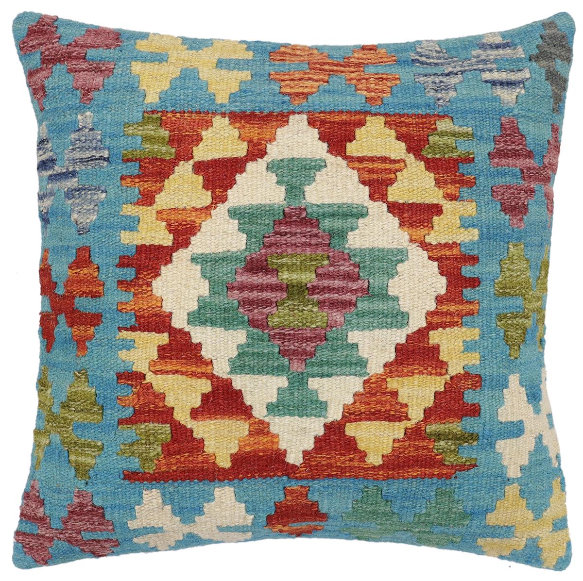 handmade Traditional Pillow Blue Rust Hand-Woven SQUARE 100% WOOL Hand woven turkish pillow2 x 2