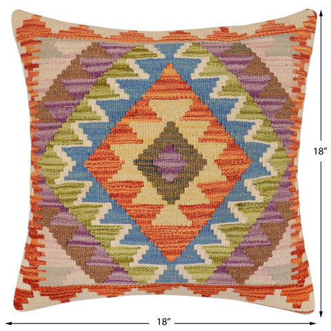 handmade Traditional Pillow Rust Blue Hand-Woven SQUARE 100% WOOL Hand woven turkish pillow2 x 2