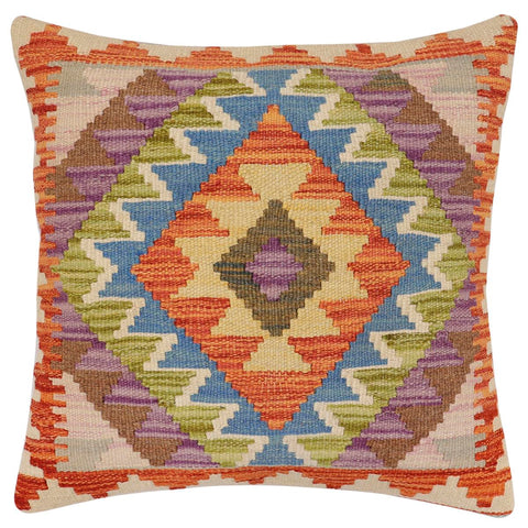 handmade Traditional Pillow Rust Blue Hand-Woven SQUARE 100% WOOL Hand woven turkish pillow2 x 2