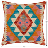 handmade Traditional Pillow Rust Blue Hand-Woven SQUARE 100% WOOL Hand woven turkish pillow2' x 2'