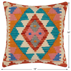 handmade Traditional Pillow Rust Blue Hand-Woven SQUARE 100% WOOL Hand woven turkish pillow2' x 2'