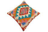 handmade Traditional Pillow Rust Blue Hand-Woven SQUARE 100% WOOL Hand woven turkish pillow2' x 2'