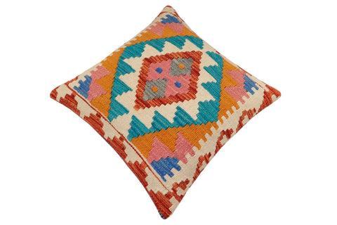 handmade Traditional Pillow Rust Blue Hand-Woven SQUARE 100% WOOL Hand woven turkish pillow2 x 2