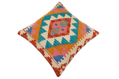 handmade Traditional Pillow Rust Blue Hand-Woven SQUARE 100% WOOL Hand woven turkish pillow2' x 2'