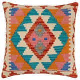 handmade Traditional Pillow Rust Blue Hand-Woven SQUARE 100% WOOL Hand woven turkish pillow2' x 2'
