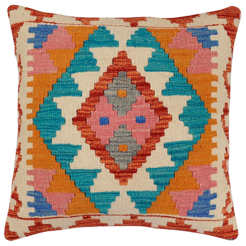 handmade Traditional Pillow Rust Blue Hand-Woven SQUARE 100% WOOL Hand woven turkish pillow2 x 2