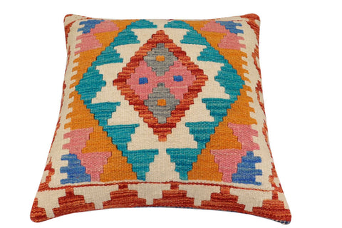 handmade Traditional Pillow Rust Blue Hand-Woven SQUARE 100% WOOL Hand woven turkish pillow2 x 2