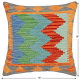 handmade Modern Pillow Rust Blue Hand-Woven SQUARE 100% WOOL  Hand woven turkish pillow  2 x 2