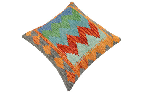 handmade Modern Pillow Rust Blue Hand-Woven SQUARE 100% WOOL  Hand woven turkish pillow  2 x 2