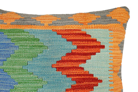 handmade Modern Pillow Rust Blue Hand-Woven SQUARE 100% WOOL  Hand woven turkish pillow  2 x 2