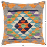 handmade Traditional Pillow Blue Gray Hand-Woven SQUARE 100% WOOL  Hand woven turkish pillow  2 x 2