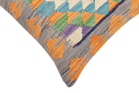 handmade Traditional Pillow Blue Gray Hand-Woven SQUARE 100% WOOL  Hand woven turkish pillow  2 x 2