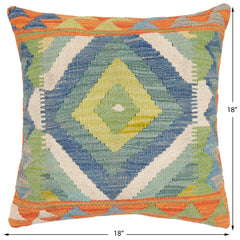 handmade Traditional Pillow Rust Blue Hand-Woven SQUARE 100% WOOL Hand woven turkish pillow2' x 2'