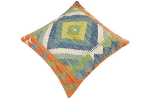 handmade Traditional Pillow Rust Blue Hand-Woven SQUARE 100% WOOL Hand woven turkish pillow2 x 2