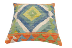 handmade Traditional Pillow Rust Blue Hand-Woven SQUARE 100% WOOL Hand woven turkish pillow2' x 2'