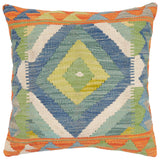 handmade Traditional Pillow Rust Blue Hand-Woven SQUARE 100% WOOL Hand woven turkish pillow2' x 2'