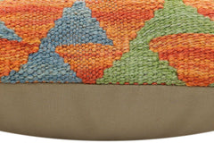 handmade Traditional Pillow Rust Blue Hand-Woven SQUARE 100% WOOL Hand woven turkish pillow2' x 2'