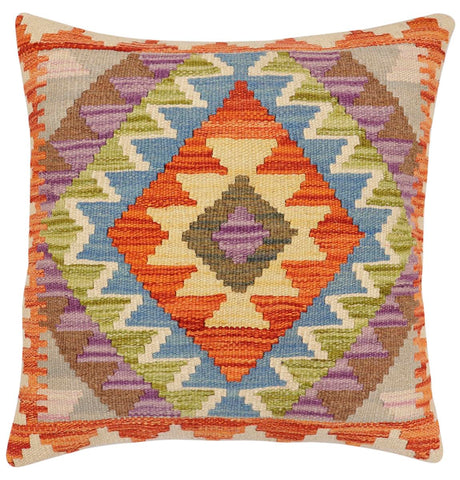 handmade Traditional Pillow Rust Blue Hand-Woven SQUARE 100% WOOL Hand woven turkish pillow2 x 2