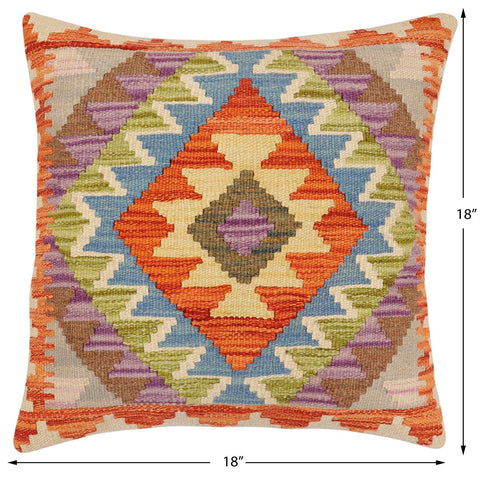 handmade Traditional Pillow Rust Blue Hand-Woven SQUARE 100% WOOL Hand woven turkish pillow2 x 2