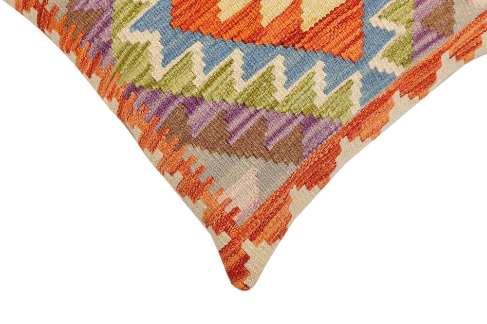 handmade Traditional Pillow Rust Blue Hand-Woven SQUARE 100% WOOL Hand woven turkish pillow2' x 2'