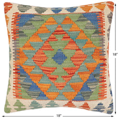 handmade Traditional Pillow Rust Blue Hand-Woven SQUARE 100% WOOL Hand woven turkish pillow2' x 2'