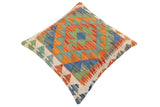 handmade Traditional Pillow Rust Blue Hand-Woven SQUARE 100% WOOL Hand woven turkish pillow2' x 2'