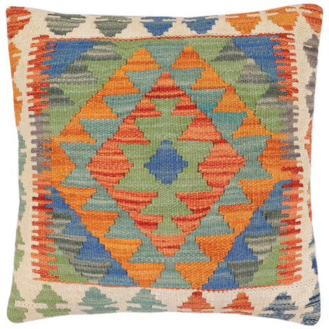 handmade Traditional Pillow Rust Blue Hand-Woven SQUARE 100% WOOL Hand woven turkish pillow2 x 2