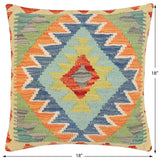 handmade Traditional Pillow Rust Blue Hand-Woven SQUARE 100% WOOL Hand woven turkish pillow2' x 2'