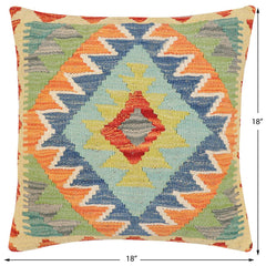 handmade Traditional Pillow Rust Blue Hand-Woven SQUARE 100% WOOL Hand woven turkish pillow2' x 2'
