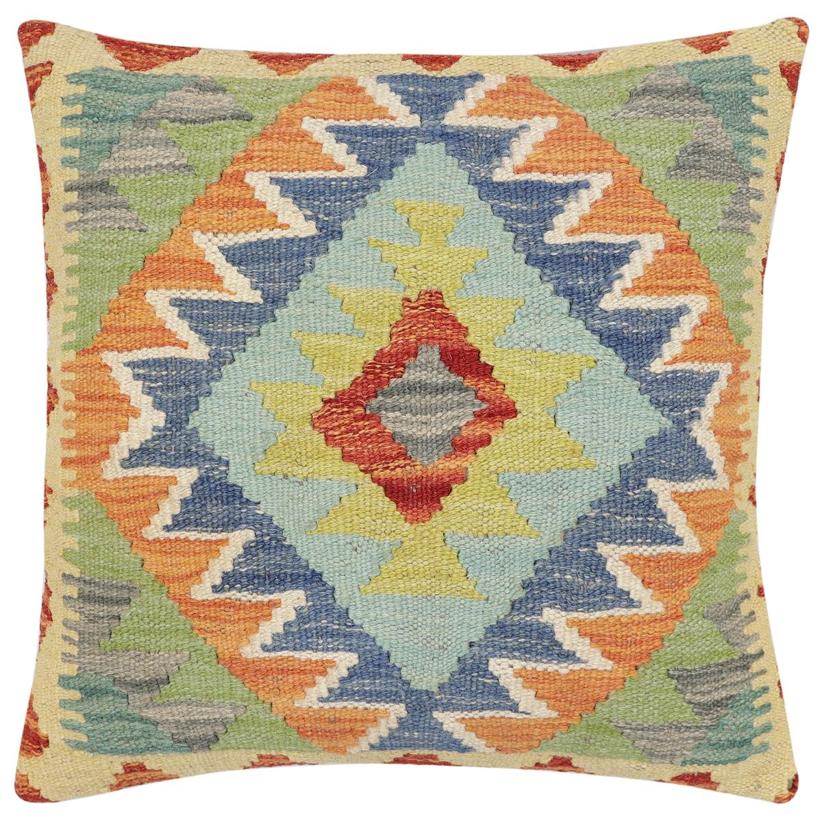 handmade Traditional Pillow Rust Blue Hand-Woven SQUARE 100% WOOL Hand woven turkish pillow2' x 2'