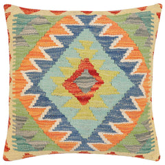 handmade Traditional Pillow Rust Blue Hand-Woven SQUARE 100% WOOL Hand woven turkish pillow2' x 2'