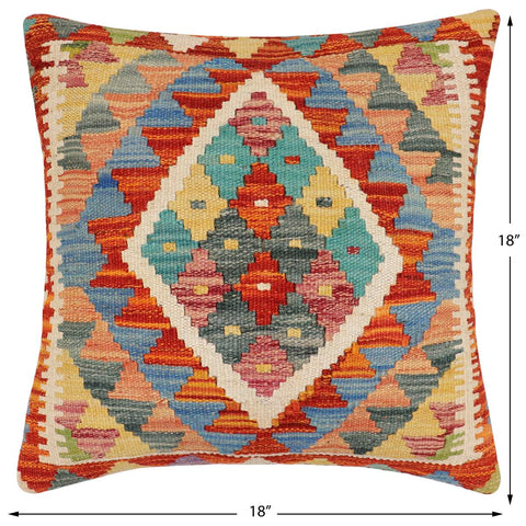 handmade Traditional Pillow Rust Blue Hand-Woven SQUARE 100% WOOL Hand woven turkish pillow2 x 2