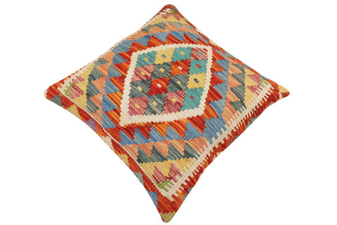 handmade Traditional Pillow Rust Blue Hand-Woven SQUARE 100% WOOL Hand woven turkish pillow2 x 2