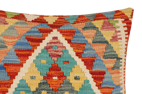 handmade Traditional Pillow Rust Blue Hand-Woven SQUARE 100% WOOL Hand woven turkish pillow2 x 2