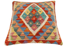 handmade Traditional Pillow Rust Blue Hand-Woven SQUARE 100% WOOL Hand woven turkish pillow2' x 2'