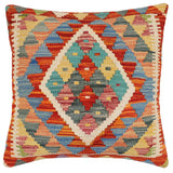 handmade Traditional Pillow Rust Blue Hand-Woven SQUARE 100% WOOL Hand woven turkish pillow2' x 2'