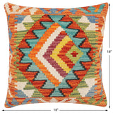 handmade Modern Pillow Rust Blue Hand-Woven SQUARE 100% WOOL  Hand woven turkish pillow  2 x 2