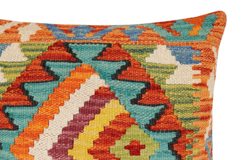 handmade Modern Pillow Rust Blue Hand-Woven SQUARE 100% WOOL  Hand woven turkish pillow  2 x 2