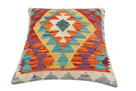 handmade Traditional Pillow Rust Blue Hand-Woven SQUARE 100% WOOL Hand woven turkish pillow2' x 2'