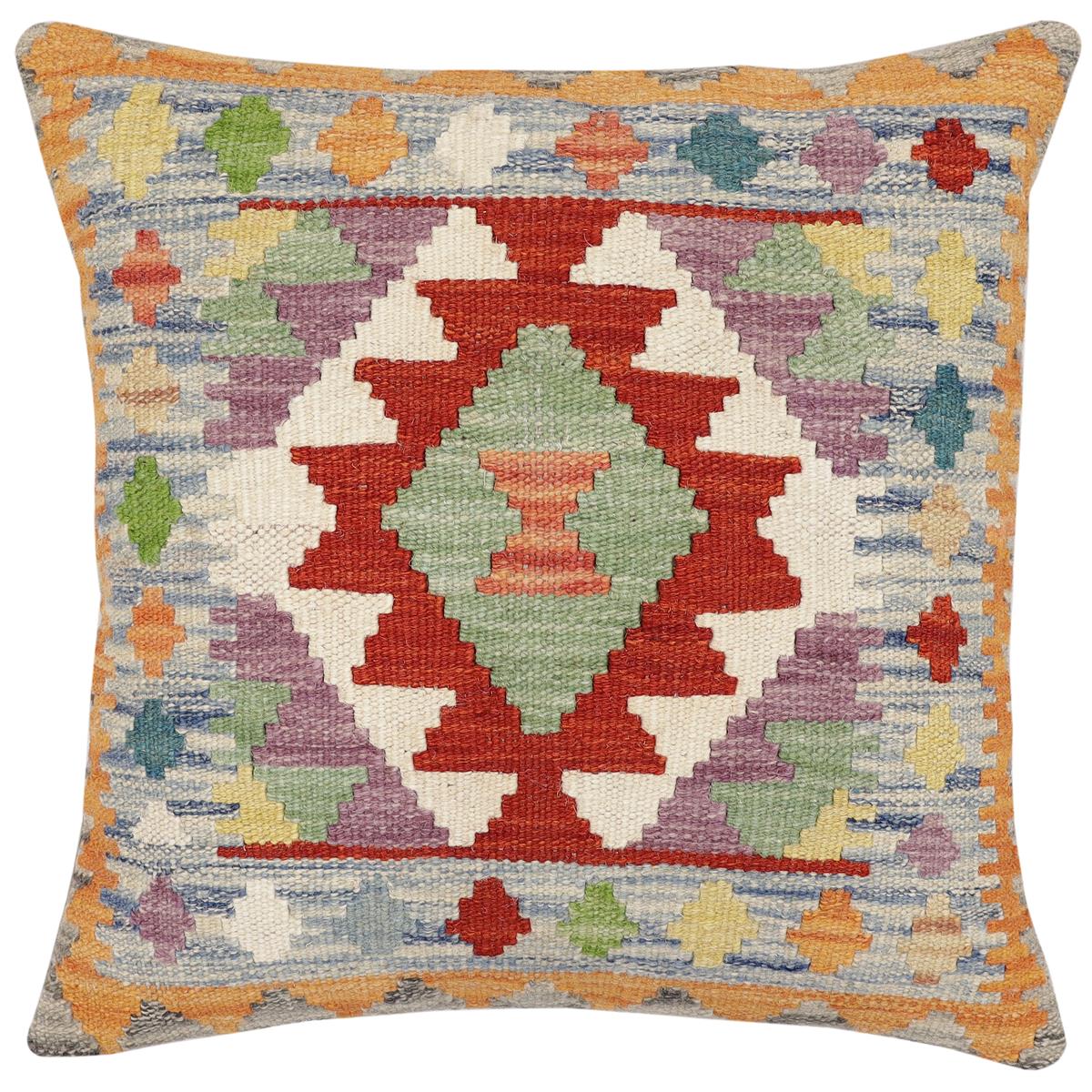 handmade Traditional Pillow Rust Blue Hand-Woven SQUARE 100% WOOL Hand woven turkish pillow2' x 2'