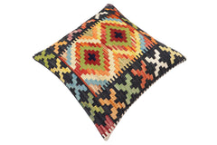 handmade Traditional Pillow Black Rust Hand-Woven SQUARE 100% WOOL Hand woven turkish pillow2' x 2'