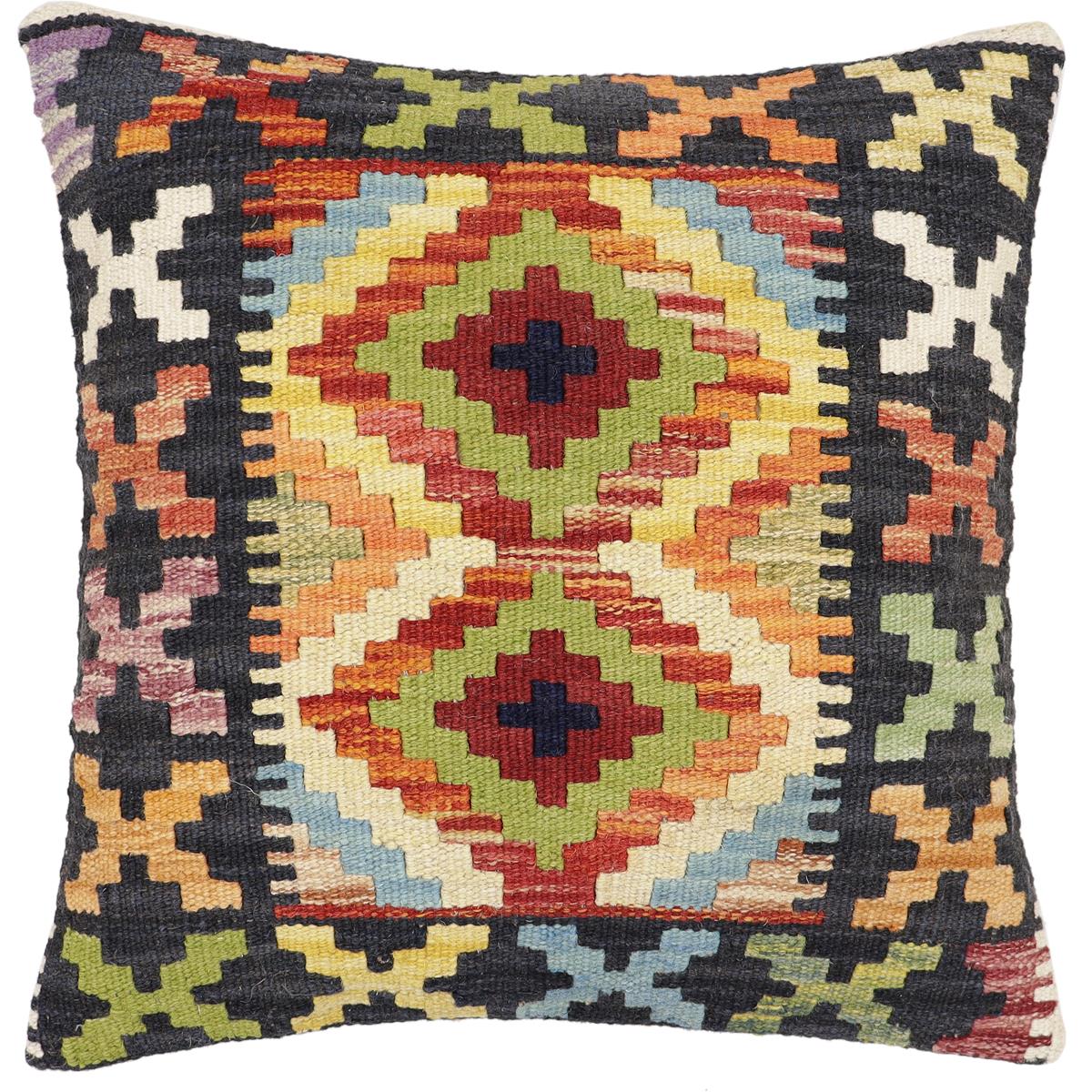 handmade Traditional Pillow Black Rust Hand-Woven SQUARE 100% WOOL Hand woven turkish pillow2' x 2'