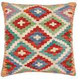 handmade Traditional Pillow Beige Rust Hand-Woven SQUARE 100% WOOL Hand woven turkish pillow2' x 2'
