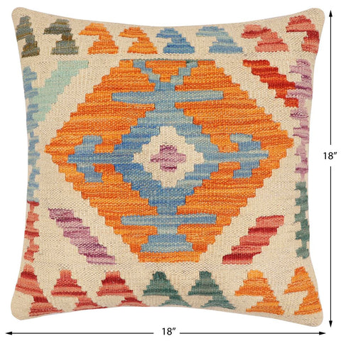 handmade Traditional Pillow Beige Rust Hand-Woven SQUARE 100% WOOL Hand woven turkish pillow2 x 2