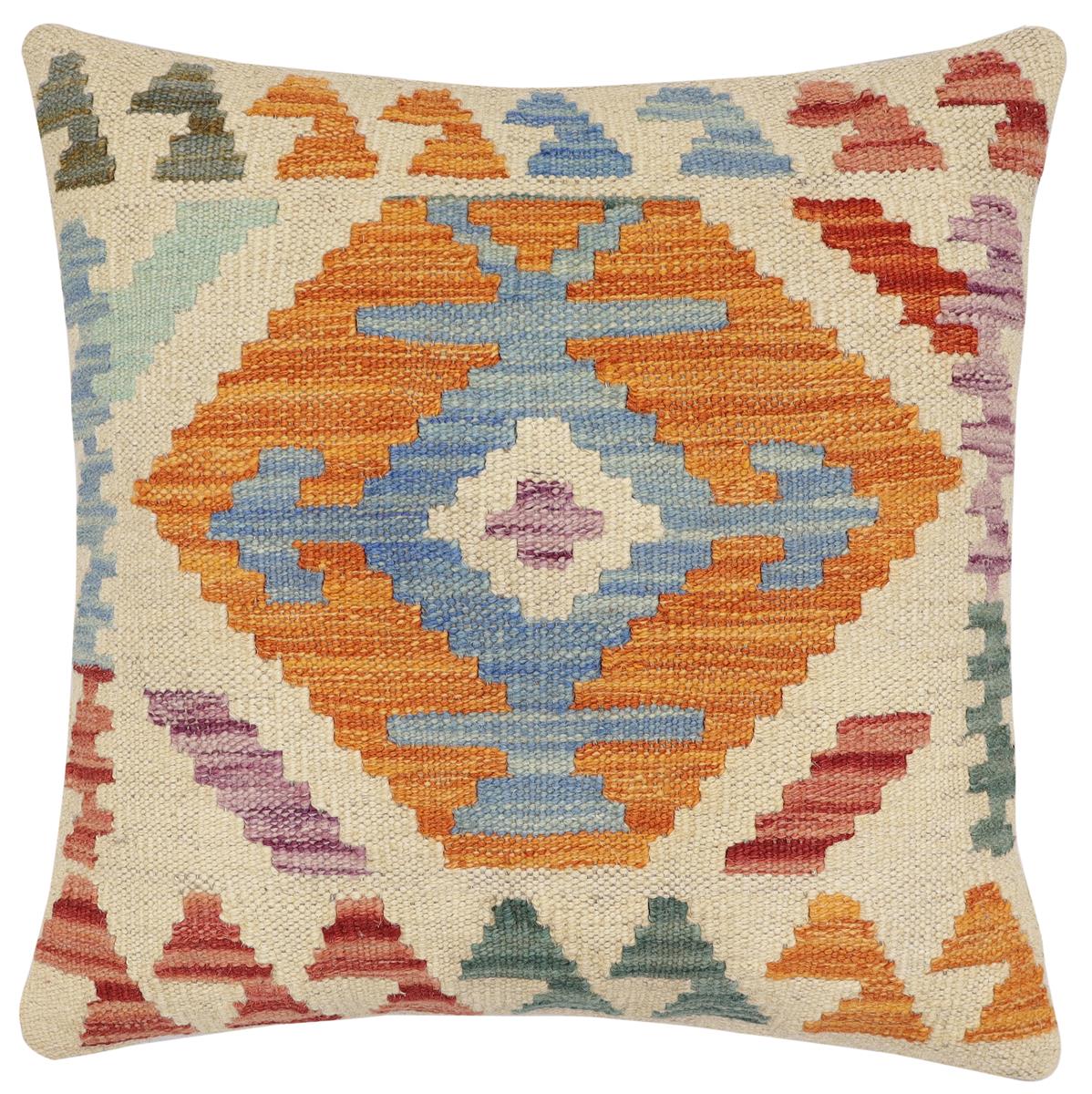 handmade Traditional Pillow Beige Rust Hand-Woven SQUARE 100% WOOL Hand woven turkish pillow2 x 2