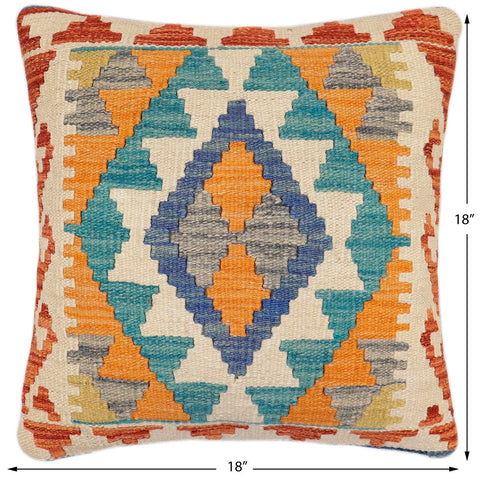 handmade Traditional Pillow Blue Rust Hand-Woven SQUARE 100% WOOL Hand woven turkish pillow2 x 2