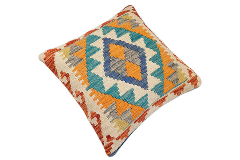 handmade Traditional Pillow Blue Rust Hand-Woven SQUARE 100% WOOL Hand woven turkish pillow2 x 2